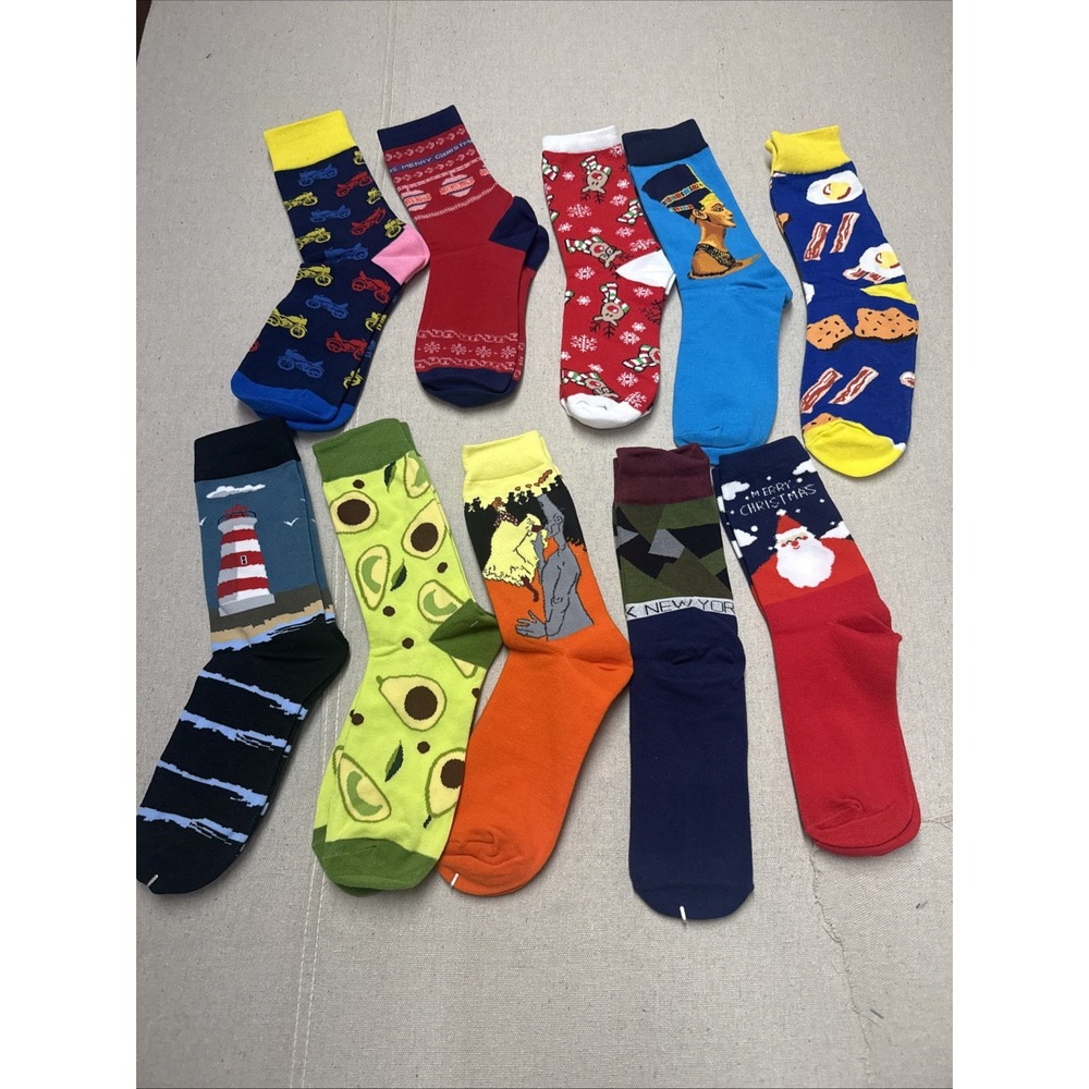 Different Touch Crew Socks 10 Pairs Novelty Assorted Multi 9-12 New